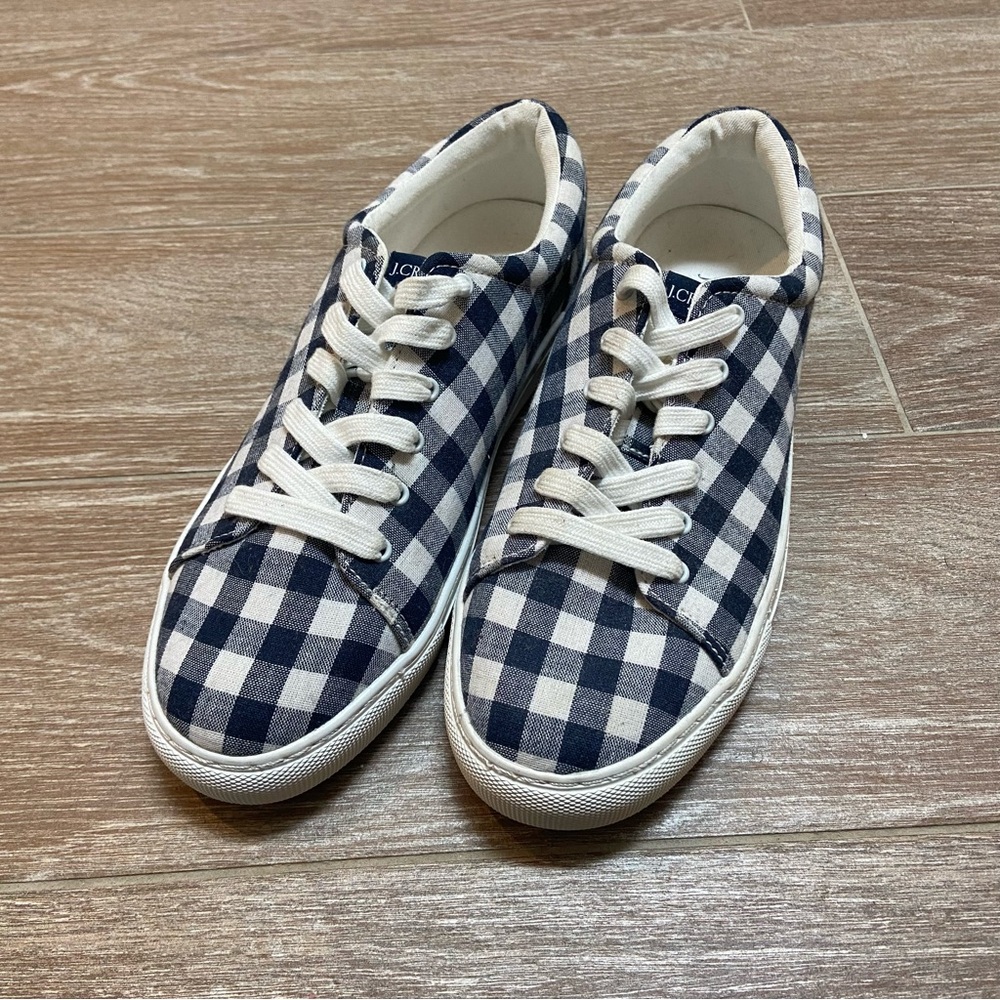 J.Crew Gingham Sneakers - Navy and White